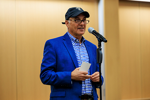 a man presenting his story at the Story Slam