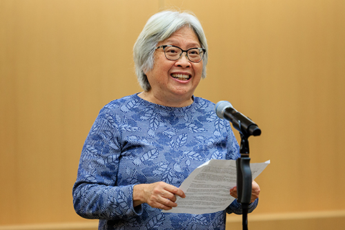 a woman presenting at the Story Slam