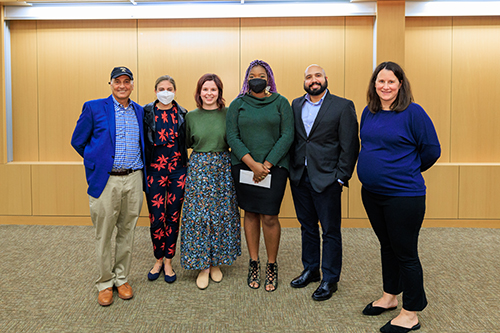 six male and female doctors and medical students at the Story Slam