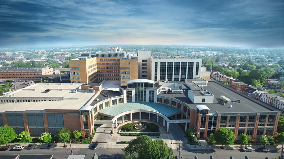 the exterior of Lancaster General Hospital from overhead