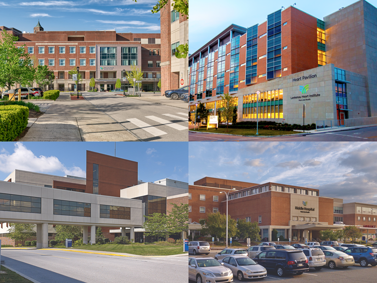 four exterior shots of the Main Line Health System buildings
