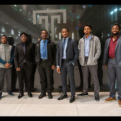 six young black men in front of the Temple T